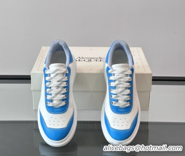 Modern Alexander McQueen Oversized Sneakers in Calfskin Leather AM07 White/Blue 5081507