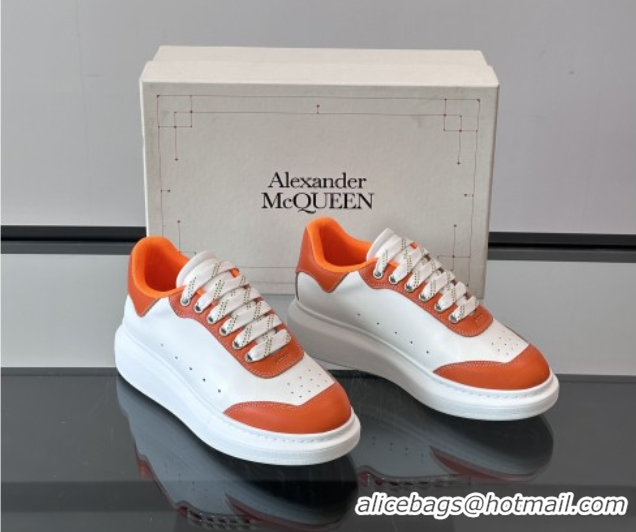 Shop Duplicate Alexander McQueen Oversized Sneakers in Calfskin Leather AM08 White/Orange 5081508