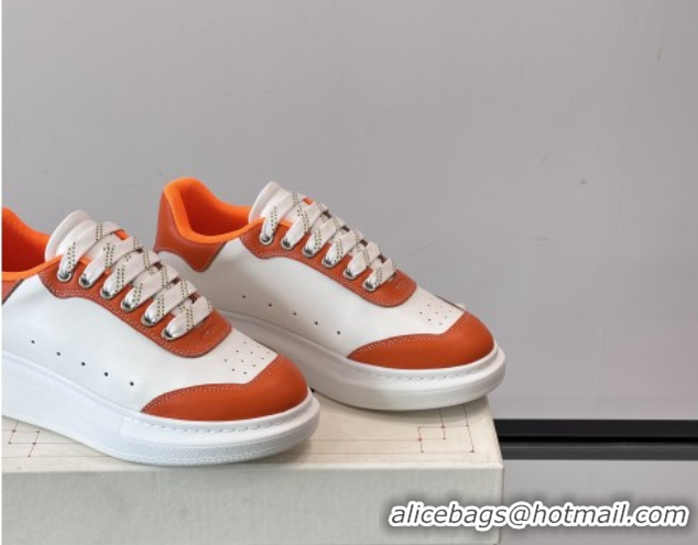 Shop Duplicate Alexander McQueen Oversized Sneakers in Calfskin Leather AM08 White/Orange 5081508