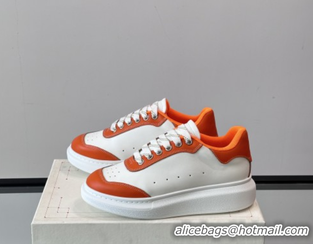Shop Duplicate Alexander McQueen Oversized Sneakers in Calfskin Leather AM08 White/Orange 5081508