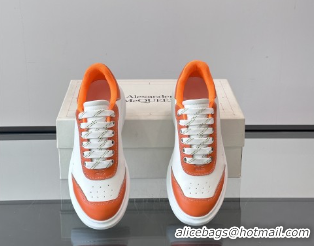 Shop Duplicate Alexander McQueen Oversized Sneakers in Calfskin Leather AM08 White/Orange 5081508