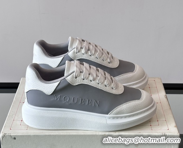 Classic Hot Alexander McQueen Oversized Sneakers in Calfskin Leather AM10 White/Grey 5081510