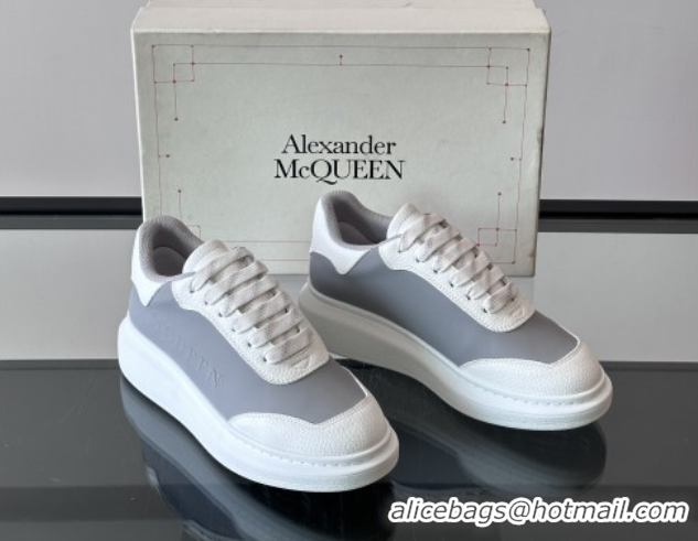 Classic Hot Alexander McQueen Oversized Sneakers in Calfskin Leather AM10 White/Grey 5081510