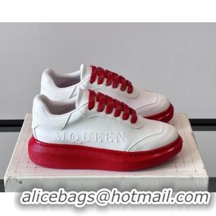 Good Quality Alexander McQueen Oversized Sneakers in Calfskin Leather AM11 White/Red 5081511