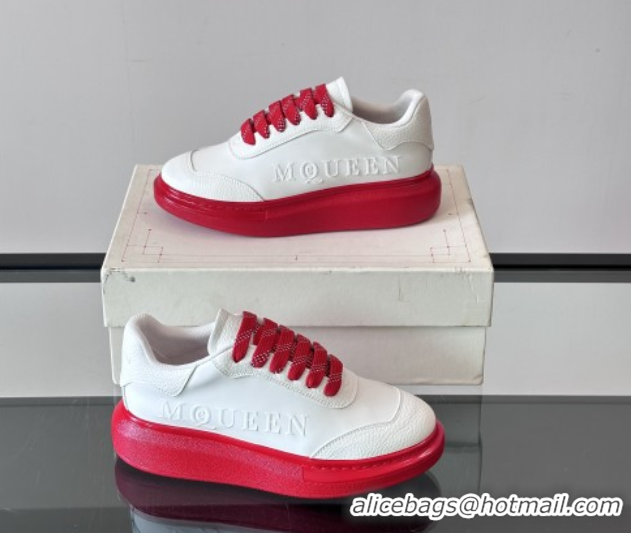 Good Quality Alexander McQueen Oversized Sneakers in Calfskin Leather AM11 White/Red 5081511