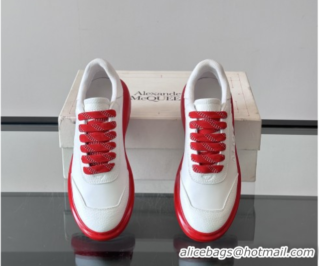 Good Quality Alexander McQueen Oversized Sneakers in Calfskin Leather AM11 White/Red 5081511