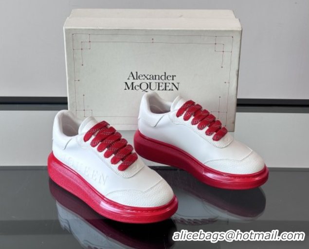 Good Quality Alexander McQueen Oversized Sneakers in Calfskin Leather AM11 White/Red 5081511