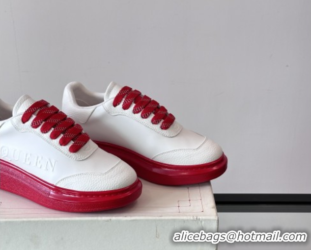 Good Quality Alexander McQueen Oversized Sneakers in Calfskin Leather AM11 White/Red 5081511