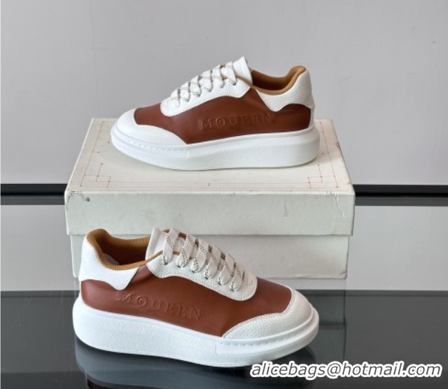 Best Grade Alexander McQueen Oversized Sneakers in Calfskin Leather AM12 Brown/White 5081512