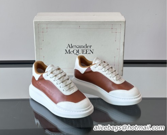 Best Grade Alexander McQueen Oversized Sneakers in Calfskin Leather AM12 Brown/White 5081512