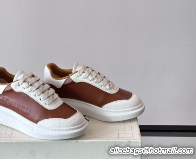 Best Grade Alexander McQueen Oversized Sneakers in Calfskin Leather AM12 Brown/White 5081512