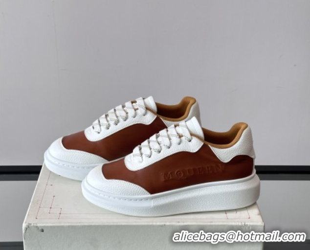 Best Grade Alexander McQueen Oversized Sneakers in Calfskin Leather AM12 Brown/White 5081512