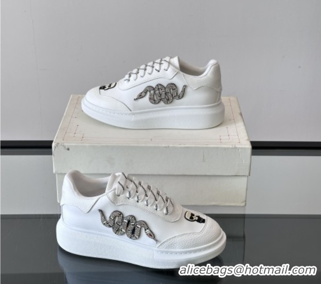 Durable Alexander McQueen Oversized Sneakers in Calfskin Leather AM14 White 5081514