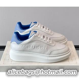 Popular Style Alexander McQueen Oversized Sneakers in Calfskin Leather AM18 White/Blue 5081905