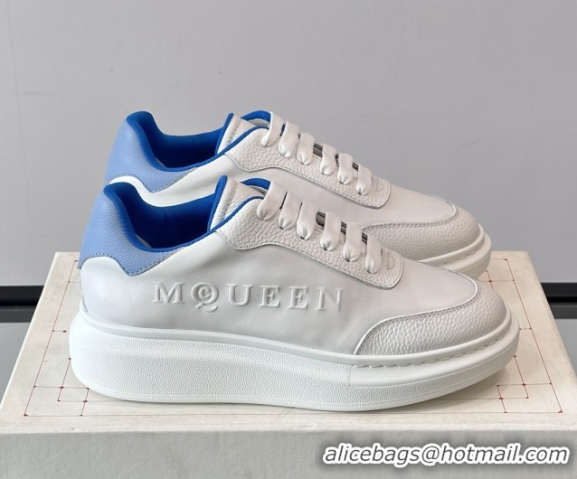 Popular Style Alexander McQueen Oversized Sneakers in Calfskin Leather AM18 White/Blue 5081905