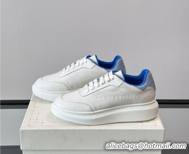 Popular Style Alexander McQueen Oversized Sneakers in Calfskin Leather AM18 White/Blue 5081905