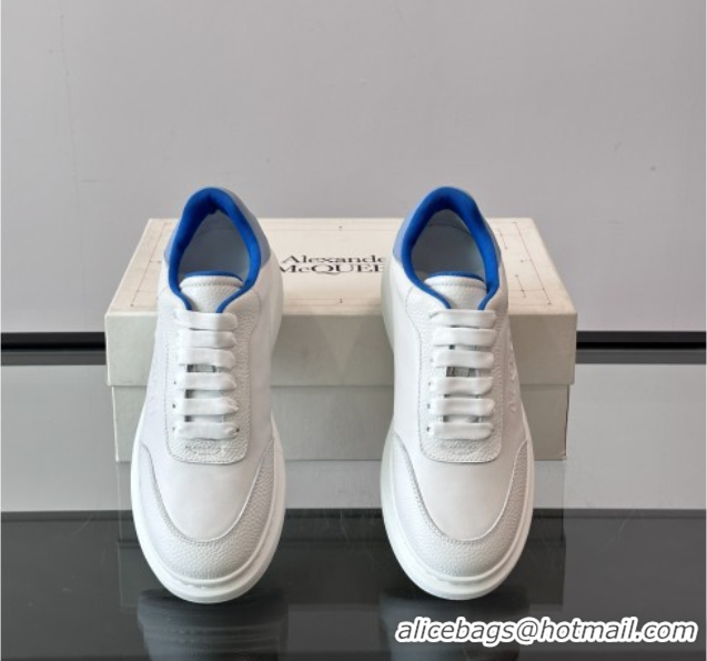 Popular Style Alexander McQueen Oversized Sneakers in Calfskin Leather AM18 White/Blue 5081905