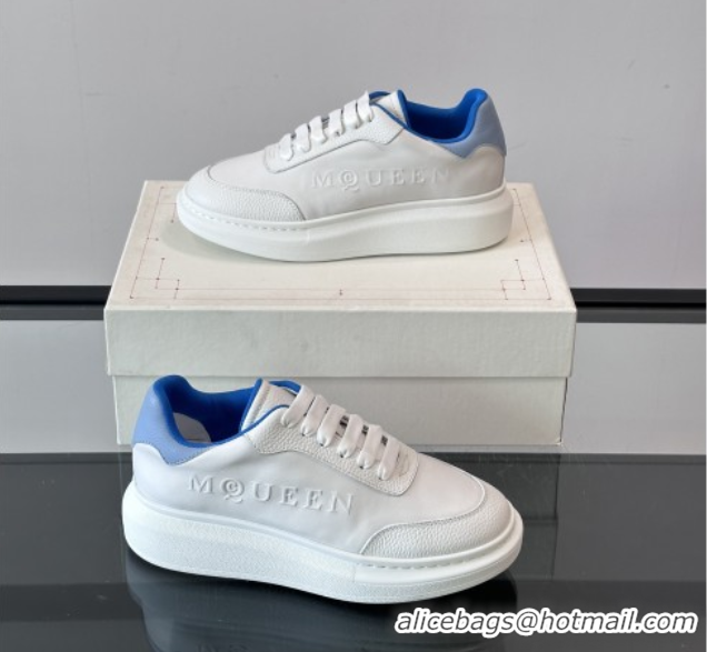Popular Style Alexander McQueen Oversized Sneakers in Calfskin Leather AM18 White/Blue 5081905