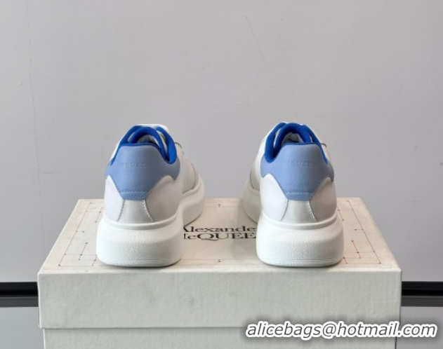 Popular Style Alexander McQueen Oversized Sneakers in Calfskin Leather AM18 White/Blue 5081905