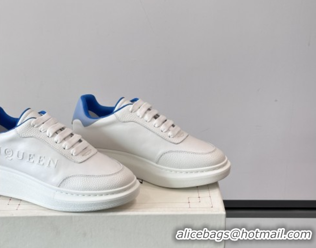 Popular Style Alexander McQueen Oversized Sneakers in Calfskin Leather AM18 White/Blue 5081905