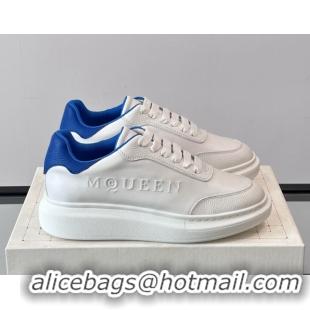 Top Design Alexander McQueen Oversized Sneakers in Calfskin Leather AM19 White/Blue 5081906