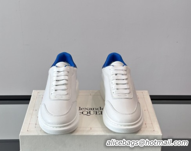 Top Design Alexander McQueen Oversized Sneakers in Calfskin Leather AM19 White/Blue 5081906