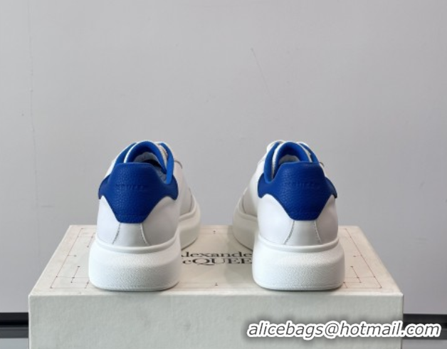 Top Design Alexander McQueen Oversized Sneakers in Calfskin Leather AM19 White/Blue 5081906