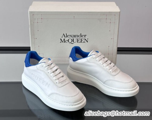 Top Design Alexander McQueen Oversized Sneakers in Calfskin Leather AM19 White/Blue 5081906