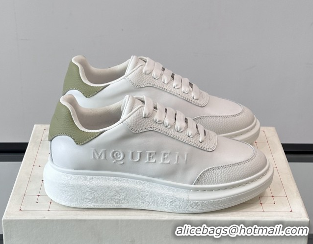 Most Popular Alexander McQueen Oversized Sneakers in Calfskin Leather AM20 White/Light Green 5081907