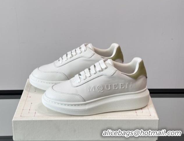 Most Popular Alexander McQueen Oversized Sneakers in Calfskin Leather AM20 White/Light Green 5081907