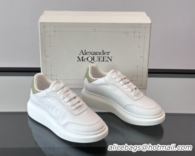 Most Popular Alexander McQueen Oversized Sneakers in Calfskin Leather AM20 White/Light Green 5081907