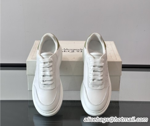 Most Popular Alexander McQueen Oversized Sneakers in Calfskin Leather AM20 White/Light Green 5081907