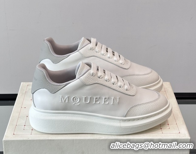 Good Looking Alexander McQueen Oversized Sneakers in Calfskin Leather AM21 White/Light Grey 5081908