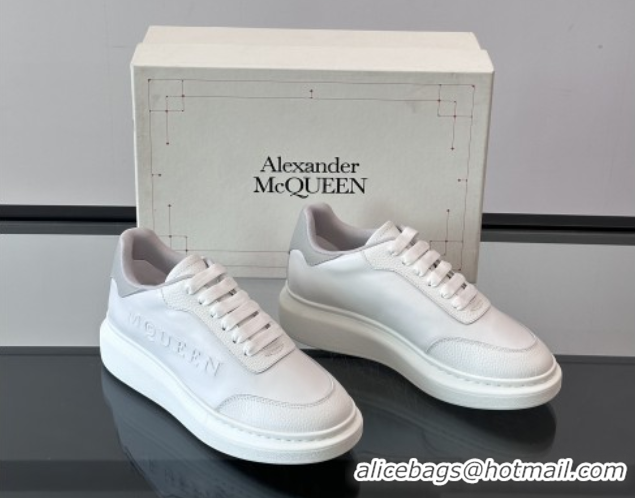 Good Looking Alexander McQueen Oversized Sneakers in Calfskin Leather AM21 White/Light Grey 5081908