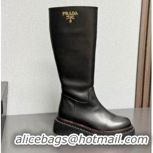 Grade Design Prada Leather Platform High Boots 5cm 904026 Black