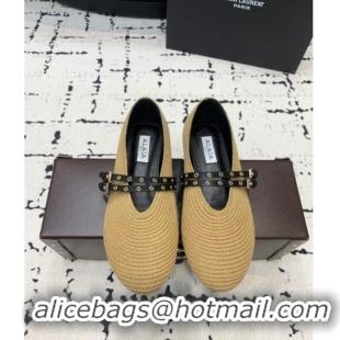 Buy Cheap Alaia Ballet Flats in Raffia Straw with Double Buckle Strap 0810 Khaki 2024