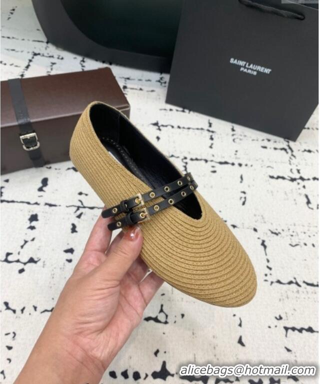 Buy Cheap Alaia Ballet Flats in Raffia Straw with Double Buckle Strap 0810 Khaki 2024