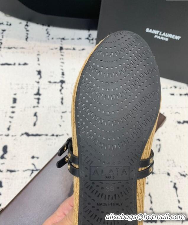Buy Cheap Alaia Ballet Flats in Raffia Straw with Double Buckle Strap 0810 Khaki 2024