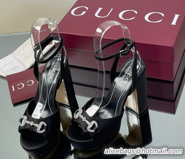 Unique Style Gucci Satin Platform Sandals 11.5cm with Strass Horsebit Black 0711138