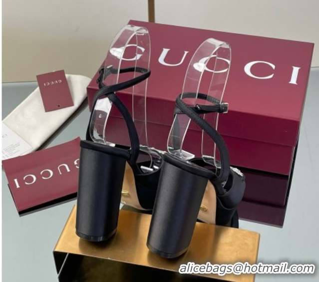 Unique Style Gucci Satin Platform Sandals 11.5cm with Strass Horsebit Black 0711138