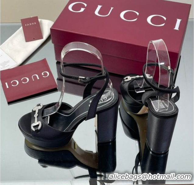 Unique Style Gucci Satin Platform Sandals 11.5cm with Strass Horsebit Black 0711138