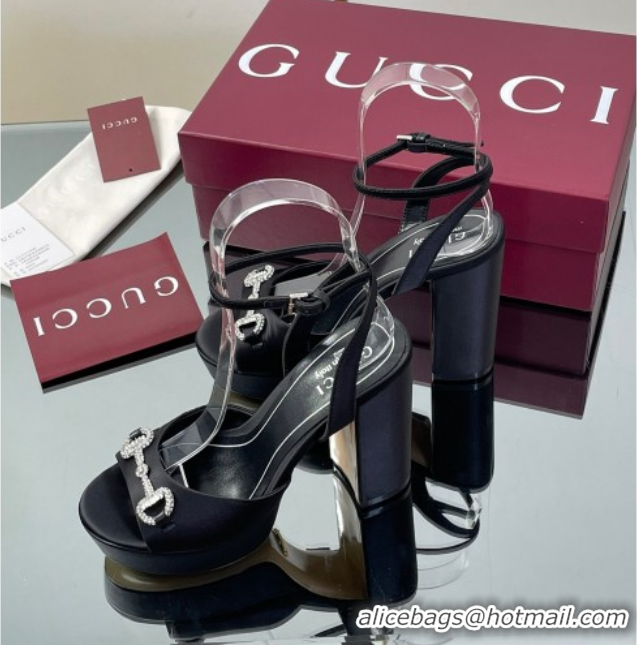 Unique Style Gucci Satin Platform Sandals 11.5cm with Strass Horsebit Black 0711138