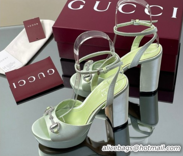 Top Grade Gucci Satin Platform Sandals 11.5cm with Strass Horsebit Green 0711139