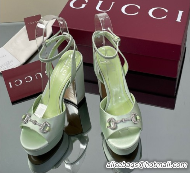 Top Grade Gucci Satin Platform Sandals 11.5cm with Strass Horsebit Green 0711139