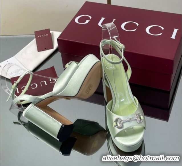 Top Grade Gucci Satin Platform Sandals 11.5cm with Strass Horsebit Green 0711139