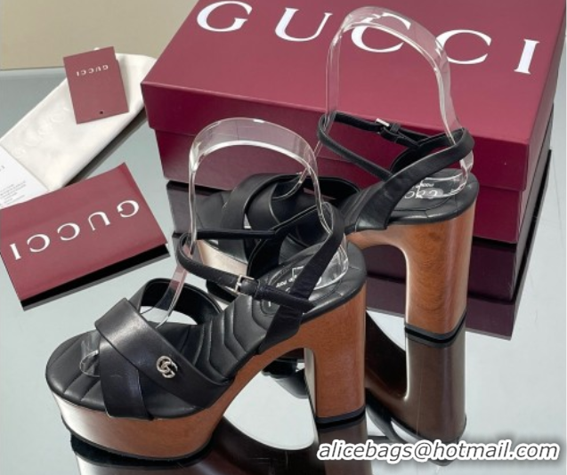 Buy New Cheap Gucci Platform Sandals 13cm with Wood-Like Outsole in Lambskin Leather Black 50711142