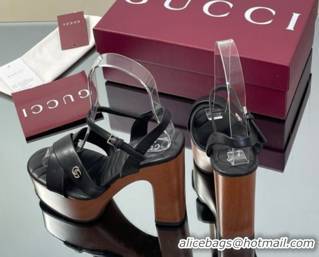 Buy New Cheap Gucci Platform Sandals 13cm with Wood-Like Outsole in Lambskin Leather Black 50711142