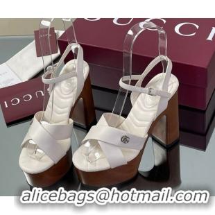 Most Popular Gucci Platform Sandals 13cm with Wood-Like Outsole in Lambskin Leather White 50711144