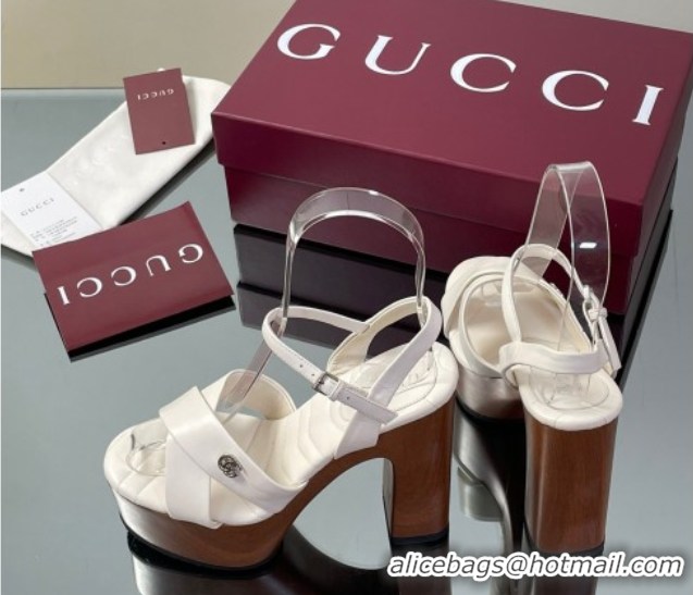 Most Popular Gucci Platform Sandals 13cm with Wood-Like Outsole in Lambskin Leather White 50711144