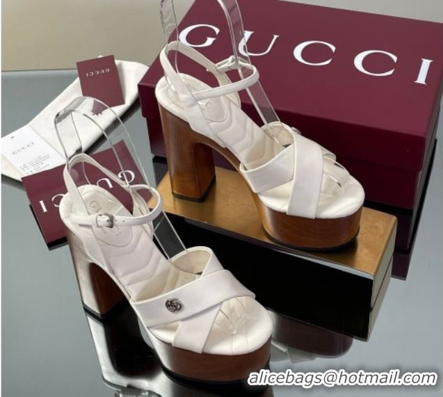 Most Popular Gucci Platform Sandals 13cm with Wood-Like Outsole in Lambskin Leather White 50711144